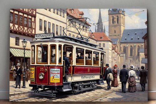 57-708.jpg Historische Straßenbahn, Bild auf Leinwand,