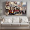 57-709.jpg Historische Straßenbahn, Bild auf Leinwand,