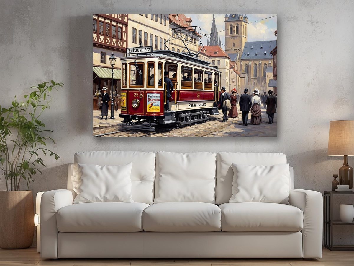 57-709.jpg Historische Straßenbahn, Bild auf Leinwand,