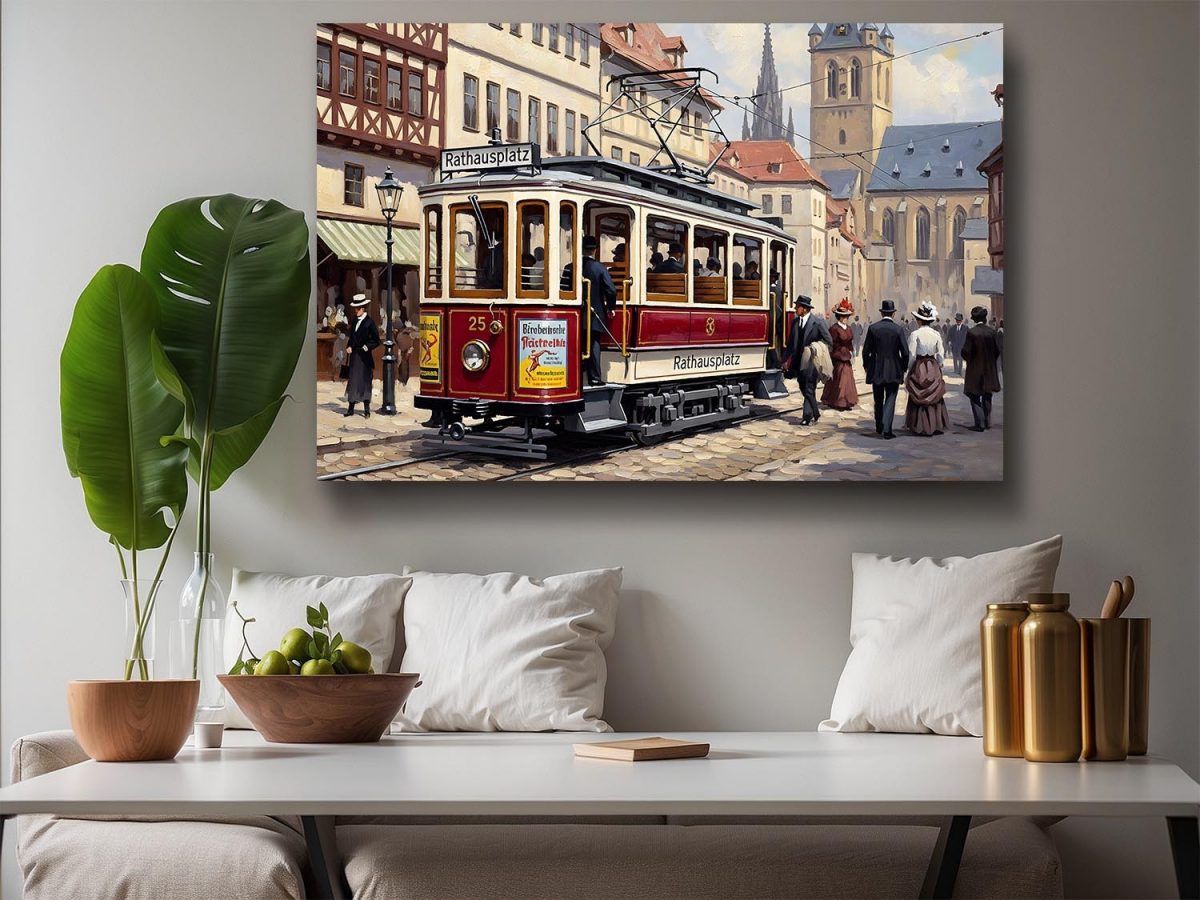57-710.jpg Historische Straßenbahn, Bild auf Leinwand,