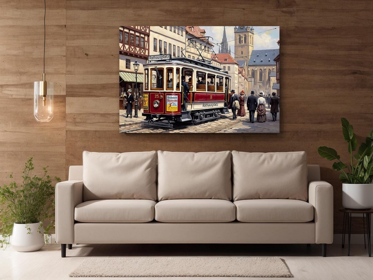 57-711.jpg Historische Straßenbahn, Bild auf Leinwand,