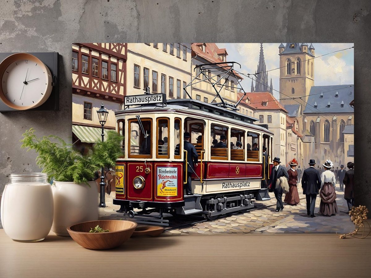 57-712.jpg Historische Straßenbahn, Bild auf Leinwand,