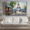 Pariser Café-Szene mit Eiffelturm , Bild auf Leinwand