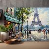 Pariser Café-Szene mit Eiffelturm , Bild auf Leinwand