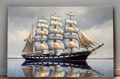 Segelschiff mit Vollbesegelung auf ruhiger See, Bild auf Leinwand