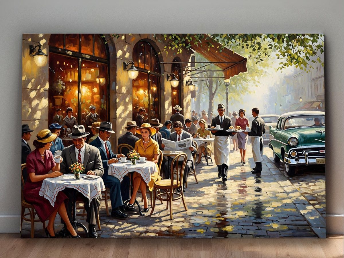Straßencafé der 1950er Jahre , Bild auf Leinwand