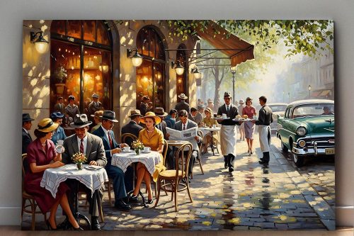 Straßencafé der 1950er Jahre , Bild auf Leinwand