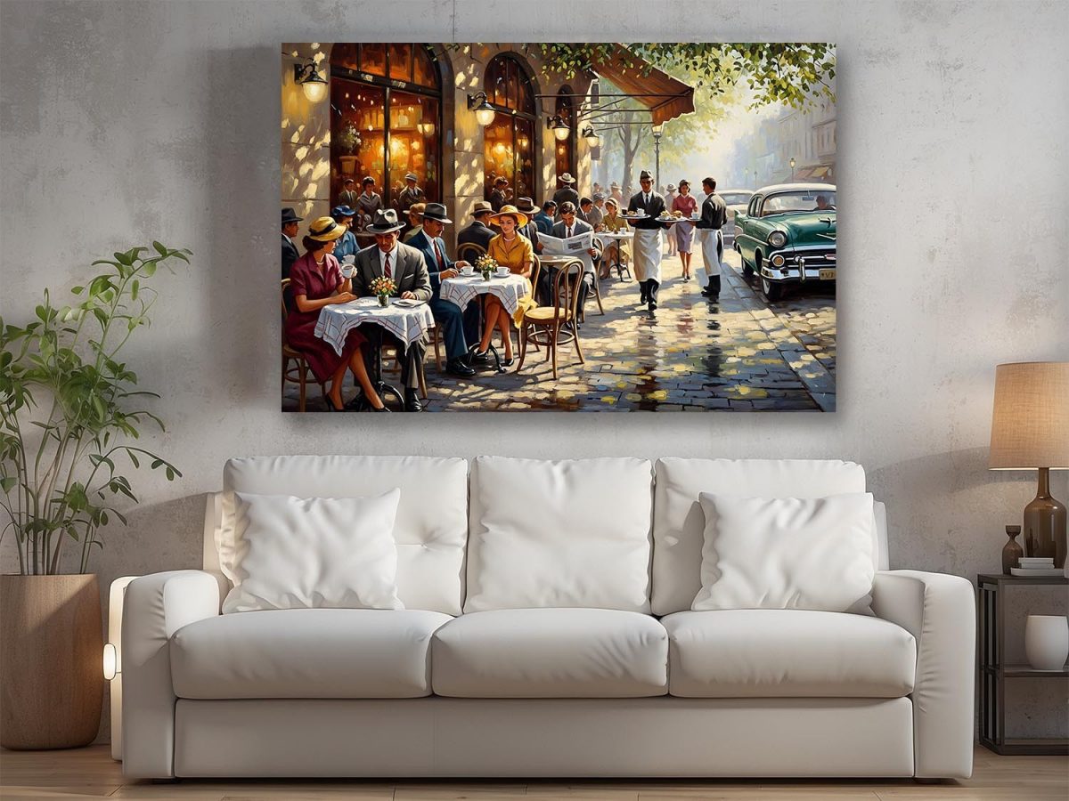 Straßencafé der 1950er Jahre , Bild auf Leinwand