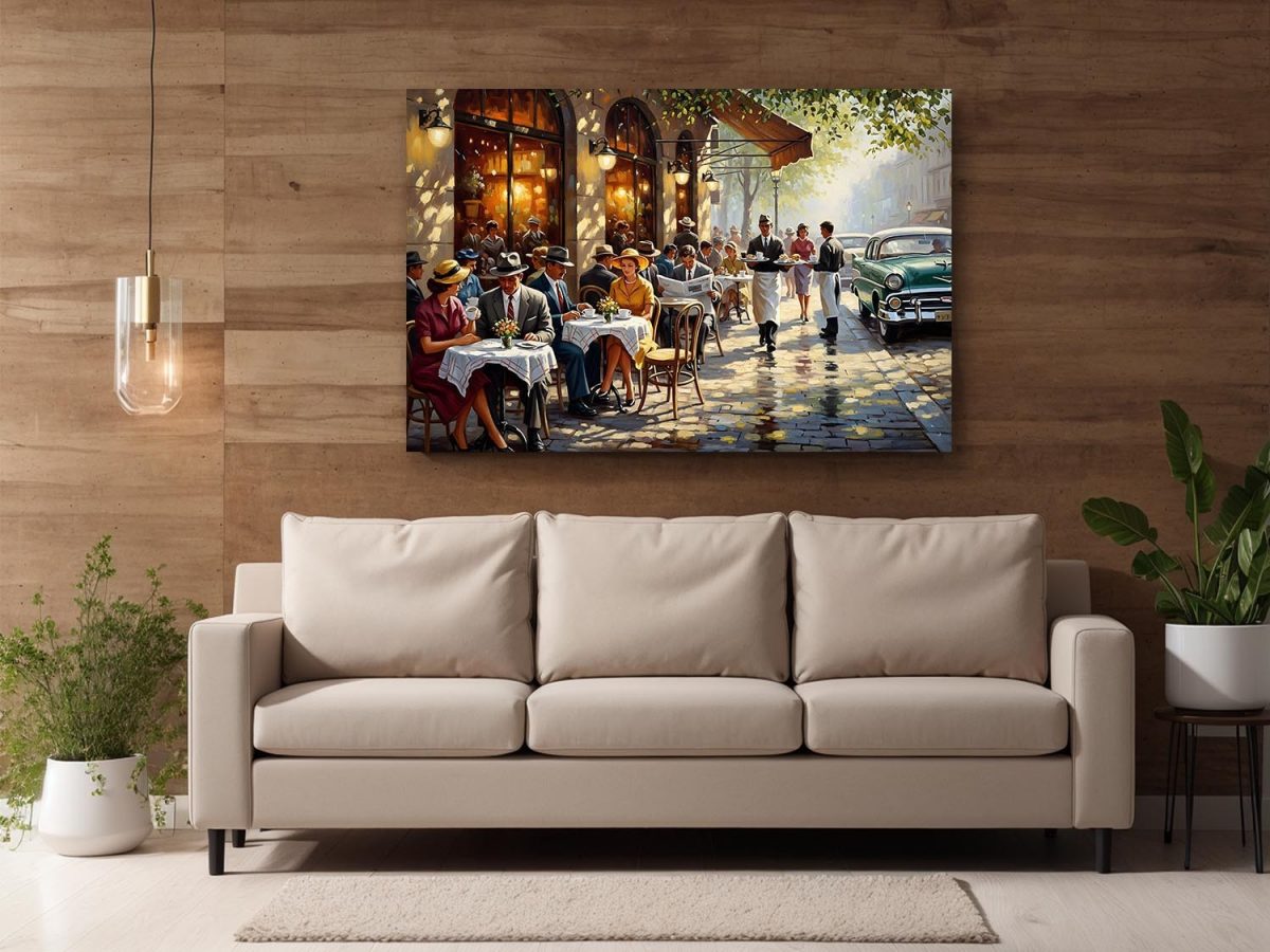 Straßencafé der 1950er Jahre , Bild auf Leinwand