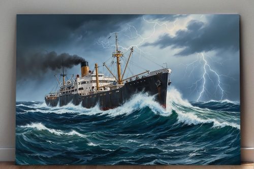 Dampfschiff im Sturm, Bild auf Leinwand, Frachter, Frachtschiff