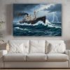 Dampfschiff im Sturm, Bild auf Leinwand, Frachter, Frachtschiff