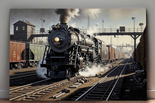 57-738.jpg Dampflokomotive im Bahnhof , Bild auf Leinwand