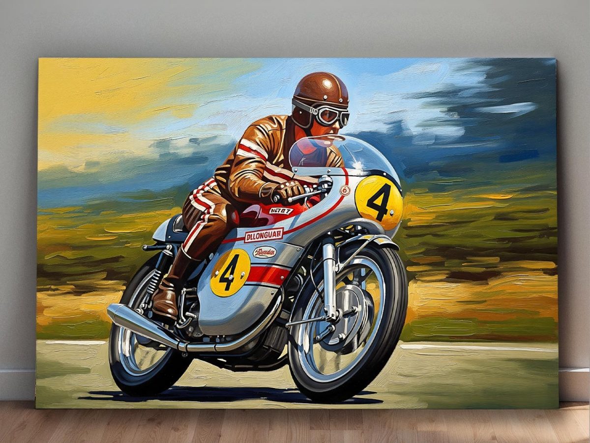 57-753.jpg Klassischer Motorrad-Rennfahrer - Bild auf Leinwand