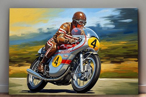 Klassischer Motorrad-Rennfahrer - Bild auf Leinwand