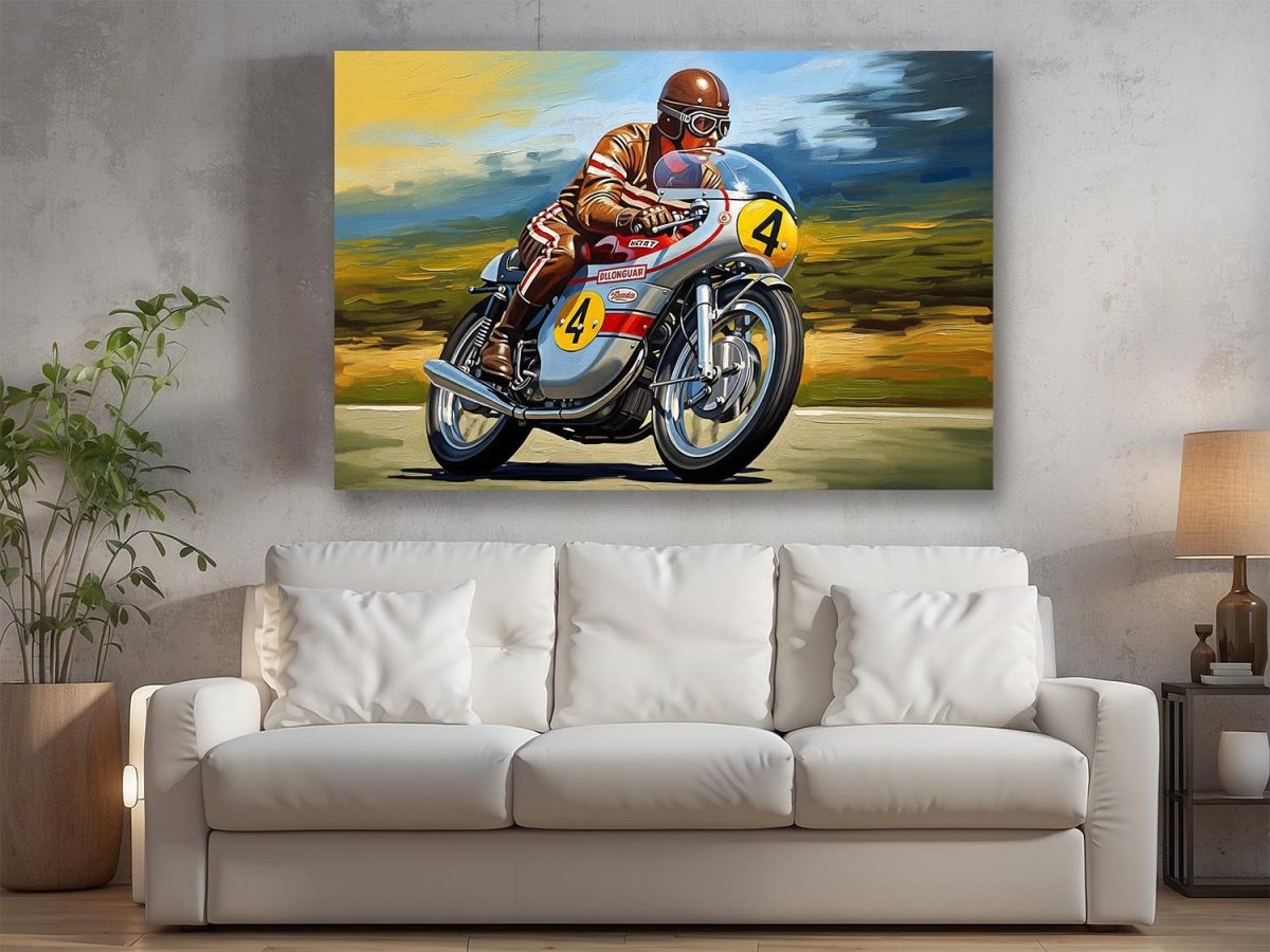 57-754.jpg Klassischer Motorrad-Rennfahrer - Bild auf Leinwand