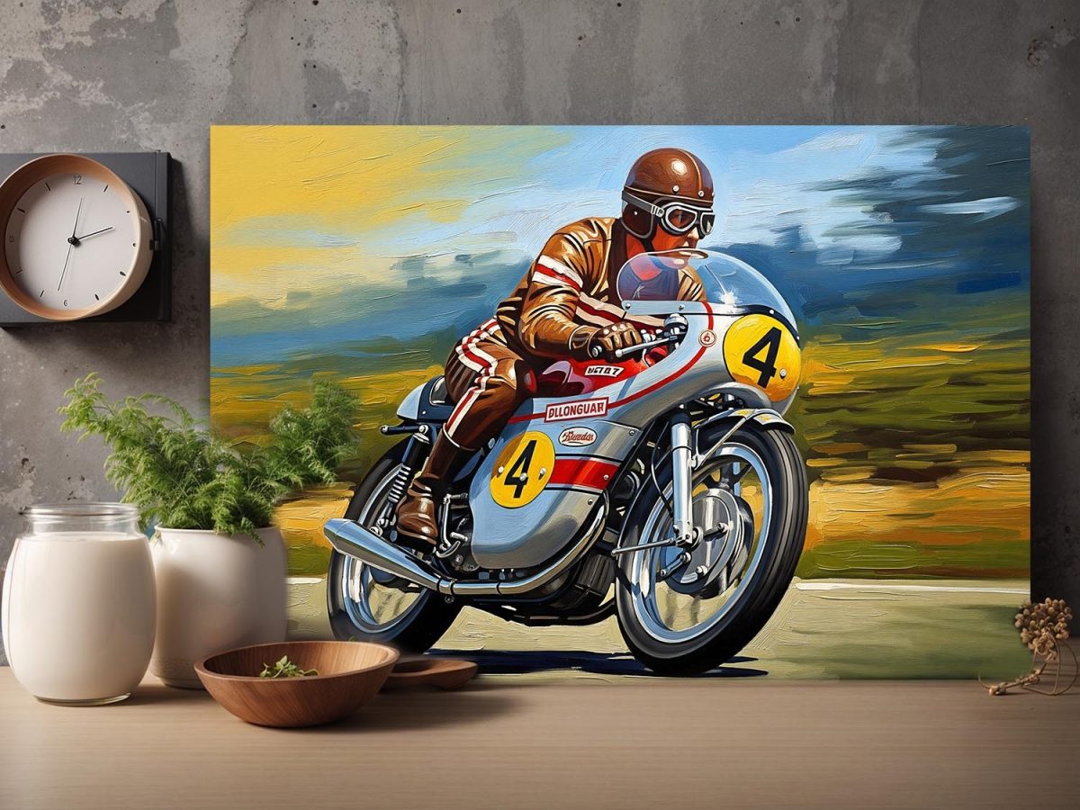 57-757.jpg Klassischer Motorrad-Rennfahrer - Bild auf Leinwand