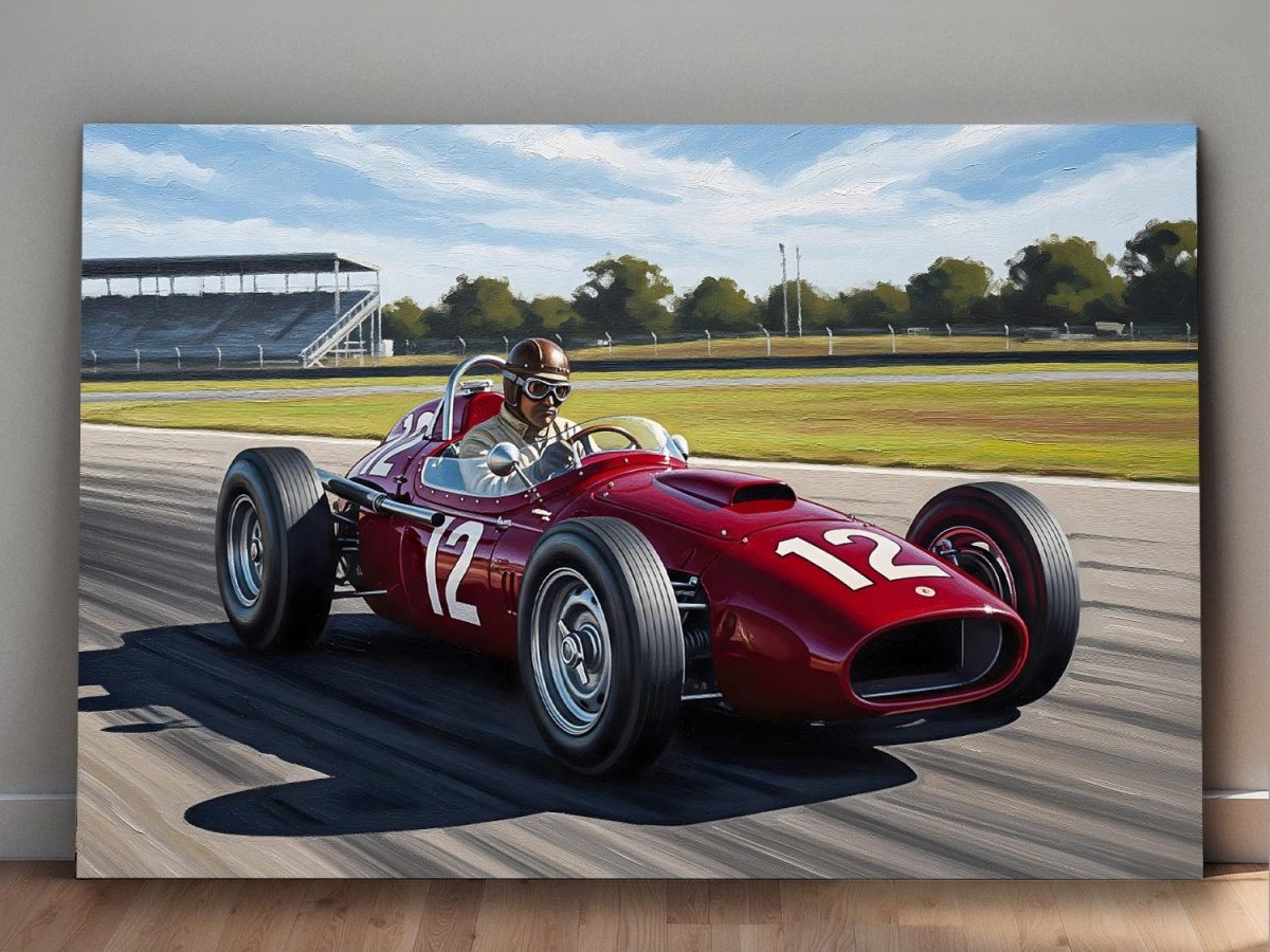 Titel: Historischer Rennwagen auf der Strecke, Bild auf Leinwand