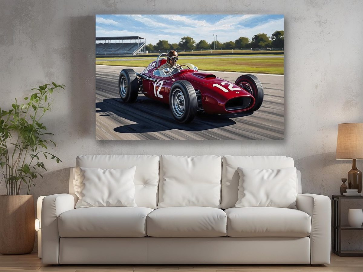 Titel: Historischer Rennwagen auf der Strecke, Bild auf Leinwand