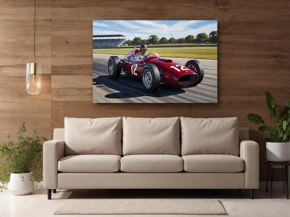 Titel: Historischer Rennwagen auf der Strecke, Bild auf Leinwand