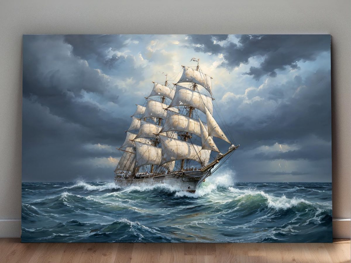 57-768.jpg Segelschiff im Sturm , Bild auf Leinwand,