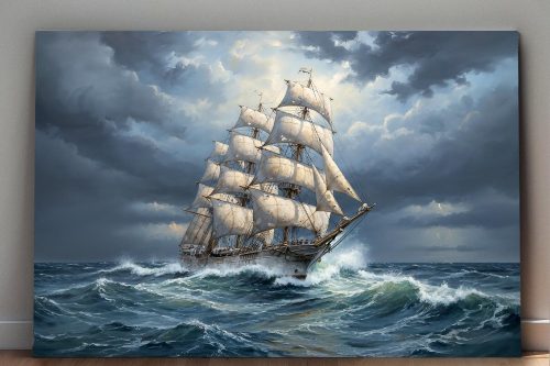 Segelschiff im Sturm , Bild auf Leinwand,
