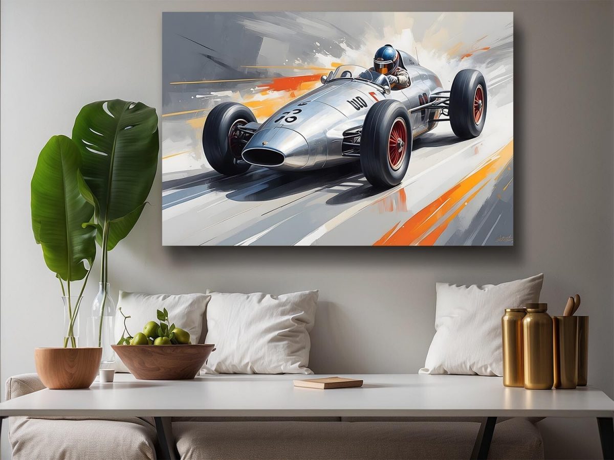 Rennwagen in Fahrt auf dynamischem Hintergrund