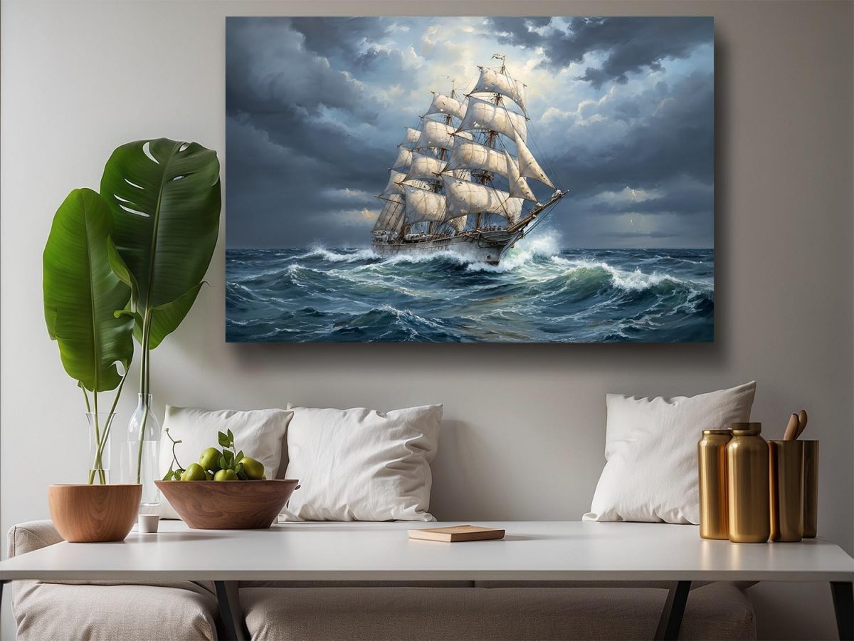 57-770.jpg Segelschiff im Sturm , Bild auf Leinwand,