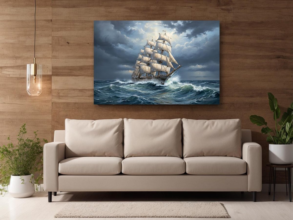 57-771.jpg Segelschiff im Sturm , Bild auf Leinwand,