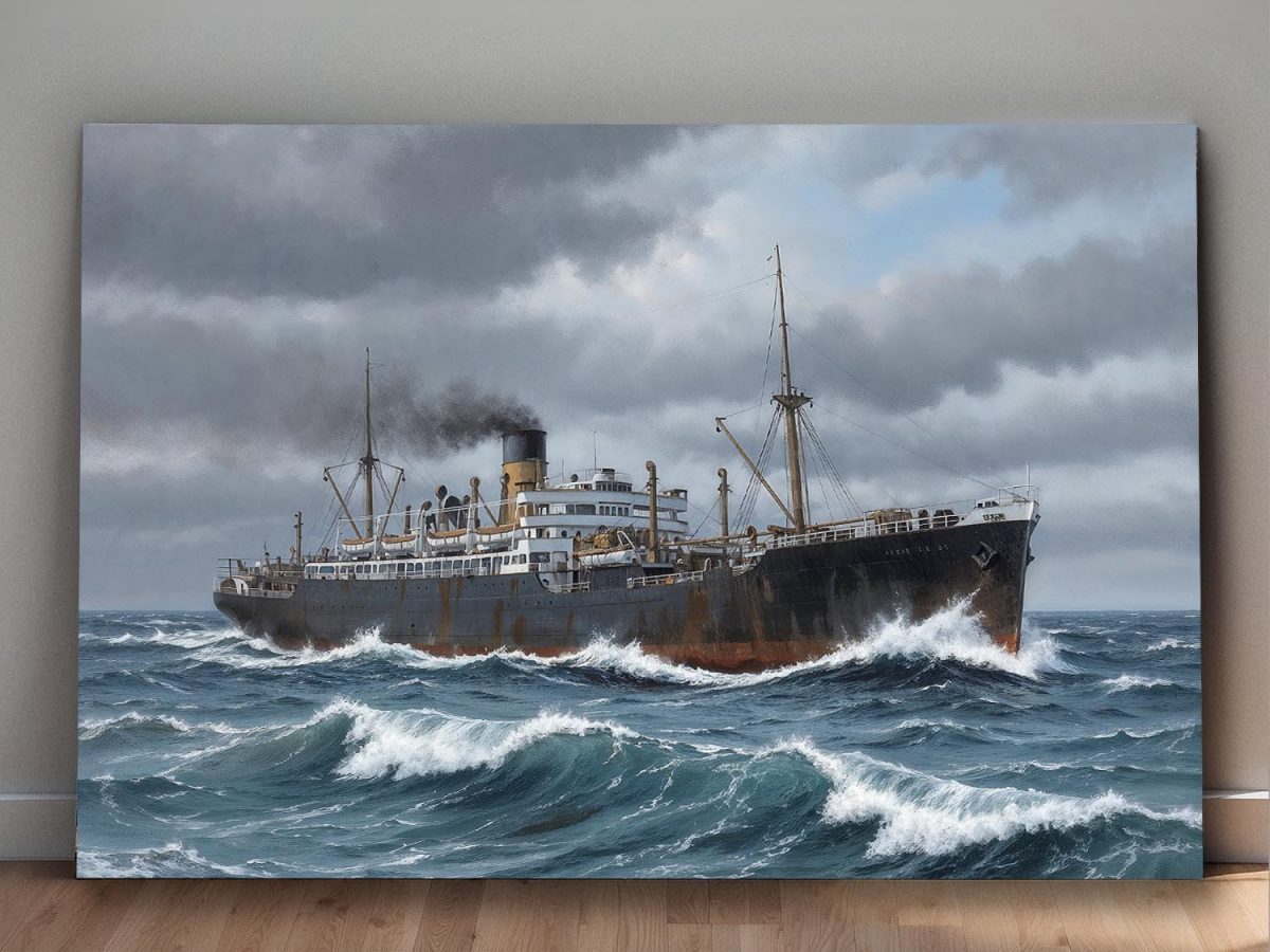 57-773.jpg Dampfschiff auf hoher See, Bild auf Leinwand, Frachter, Frachtschiff