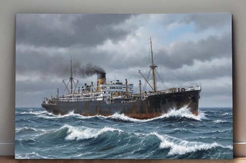 Dampfschiff auf hoher See, Bild auf Leinwand, Frachter, Frachtschiff