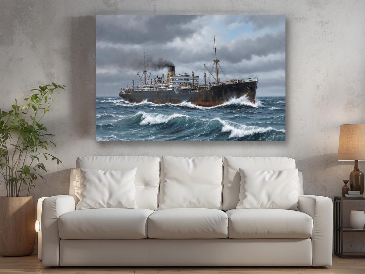 57-774.jpg Dampfschiff auf hoher See, Bild auf Leinwand, Frachter, Frachtschiff