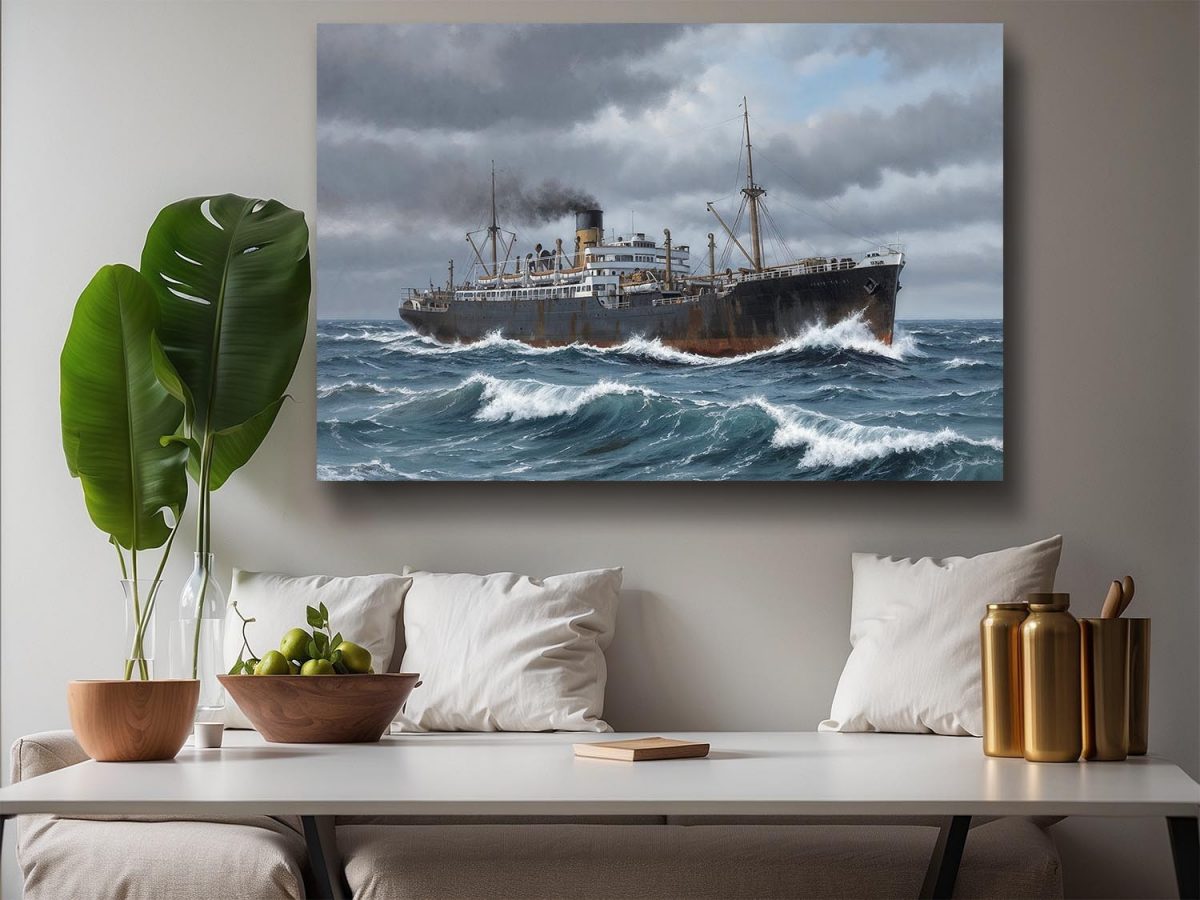 57-775.jpg Dampfschiff auf hoher See, Bild auf Leinwand, Frachter, Frachtschiff