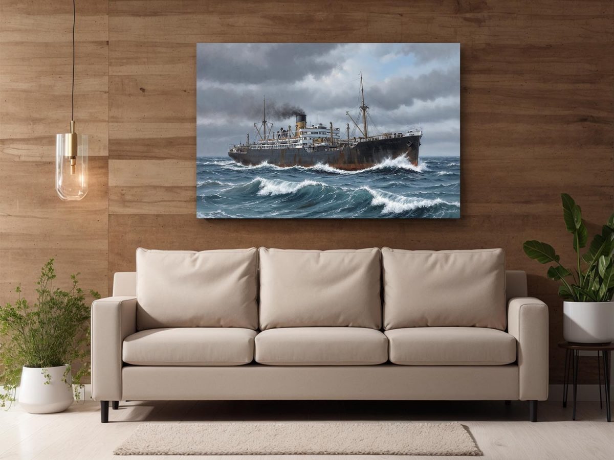 57-776.jpg Dampfschiff auf hoher See, Bild auf Leinwand, Frachter, Frachtschiff