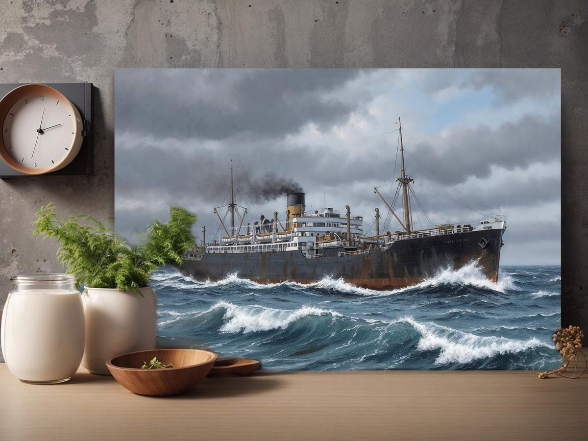 57-777.jpg Dampfschiff auf hoher See, Bild auf Leinwand, Frachter, Frachtschiff