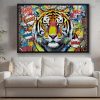 Tiger Street Art - – Leinwanddruck mit Schattenfugenrahmen, Pop Art