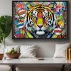 Tiger Street Art - – Leinwanddruck mit Schattenfugenrahmen, Pop Art