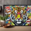 Tiger Street Art - – Leinwanddruck mit Schattenfugenrahmen, Pop Art