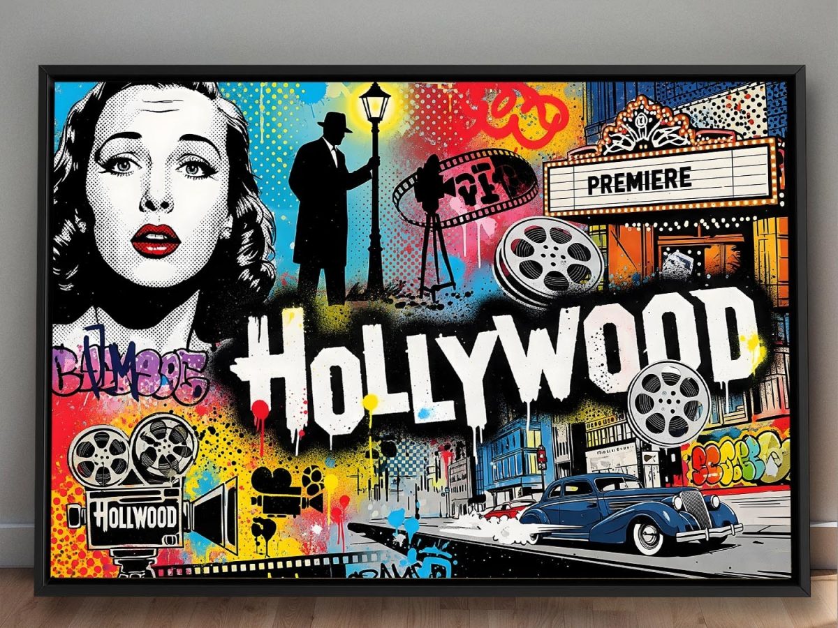 Pop-Art Bild auf Leinwand „Hollywood“ im Schattenfugenrahmen