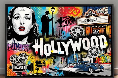 Pop-Art Bild auf Leinwand „Hollywood“ im Schattenfugenrahmen