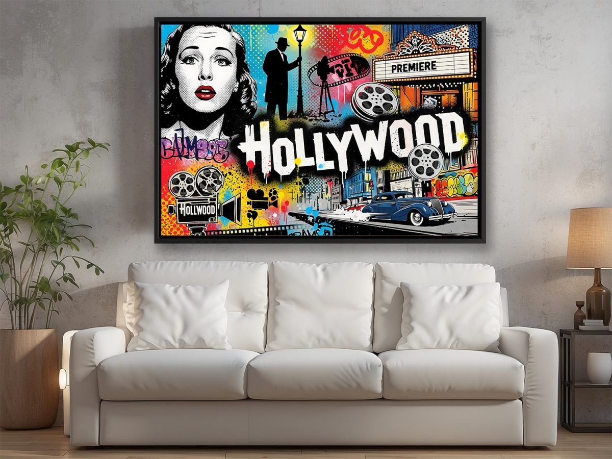 Pop-Art Bild auf Leinwand „Hollywood“ im Schattenfugenrahmen
