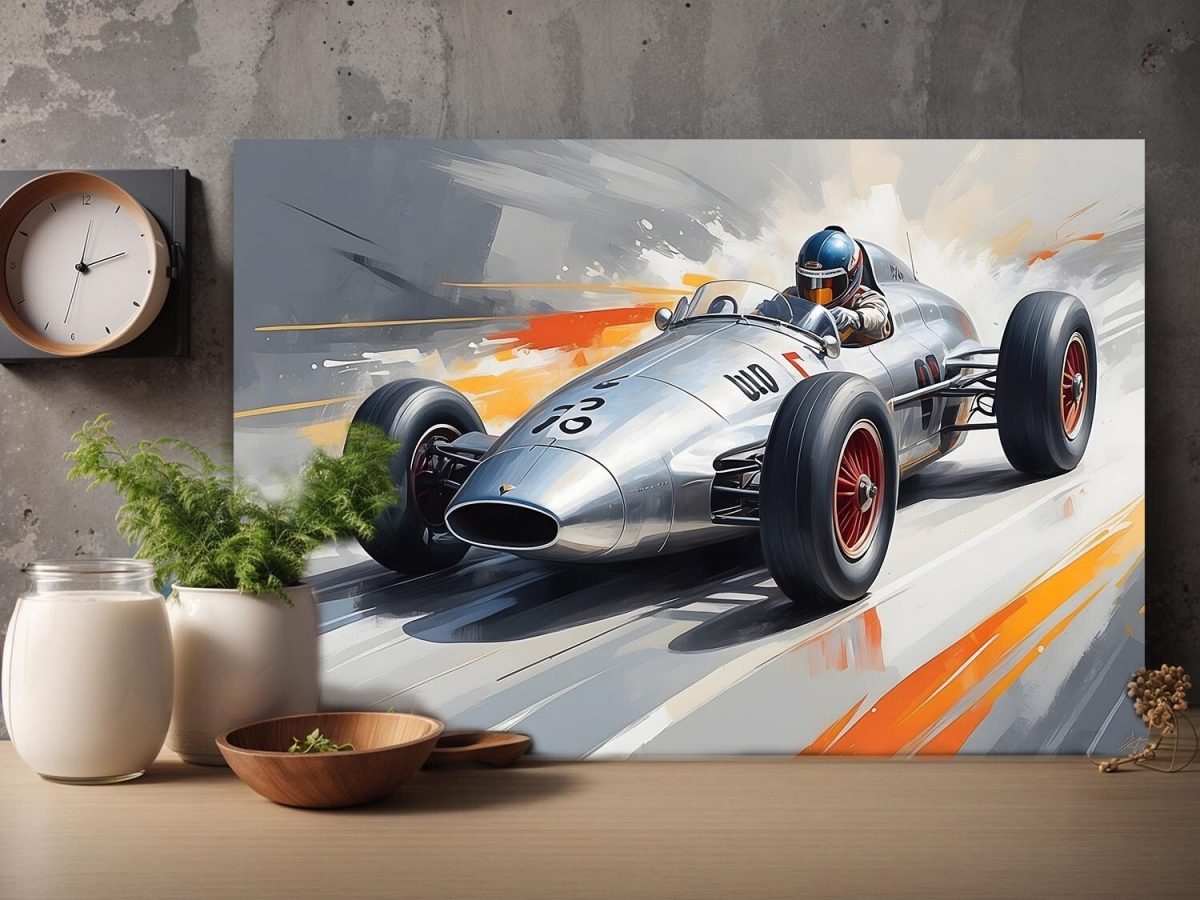 Rennwagen in Fahrt auf dynamischem Hintergrund