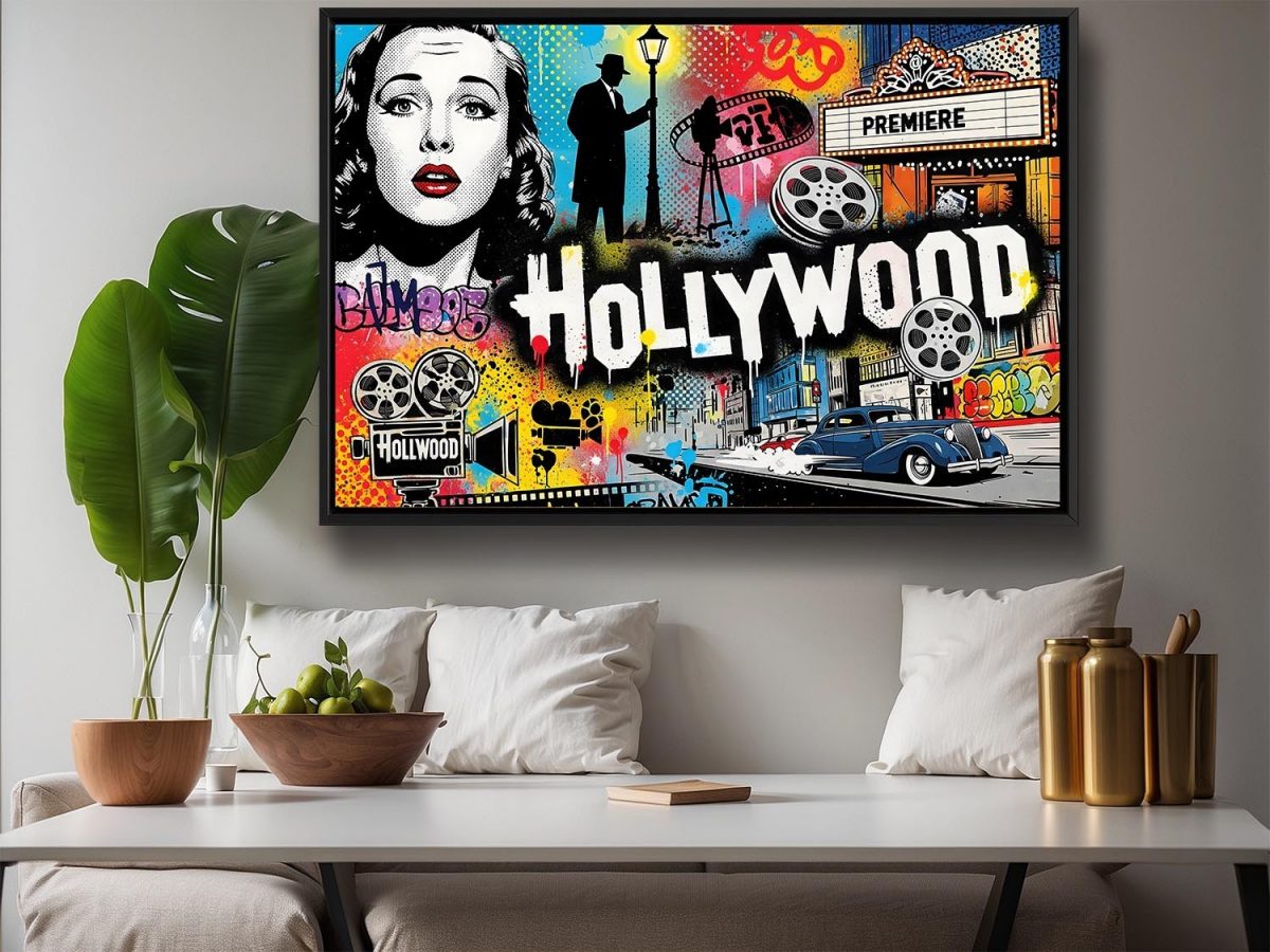 Pop-Art Bild auf Leinwand „Hollywood“ im Schattenfugenrahmen