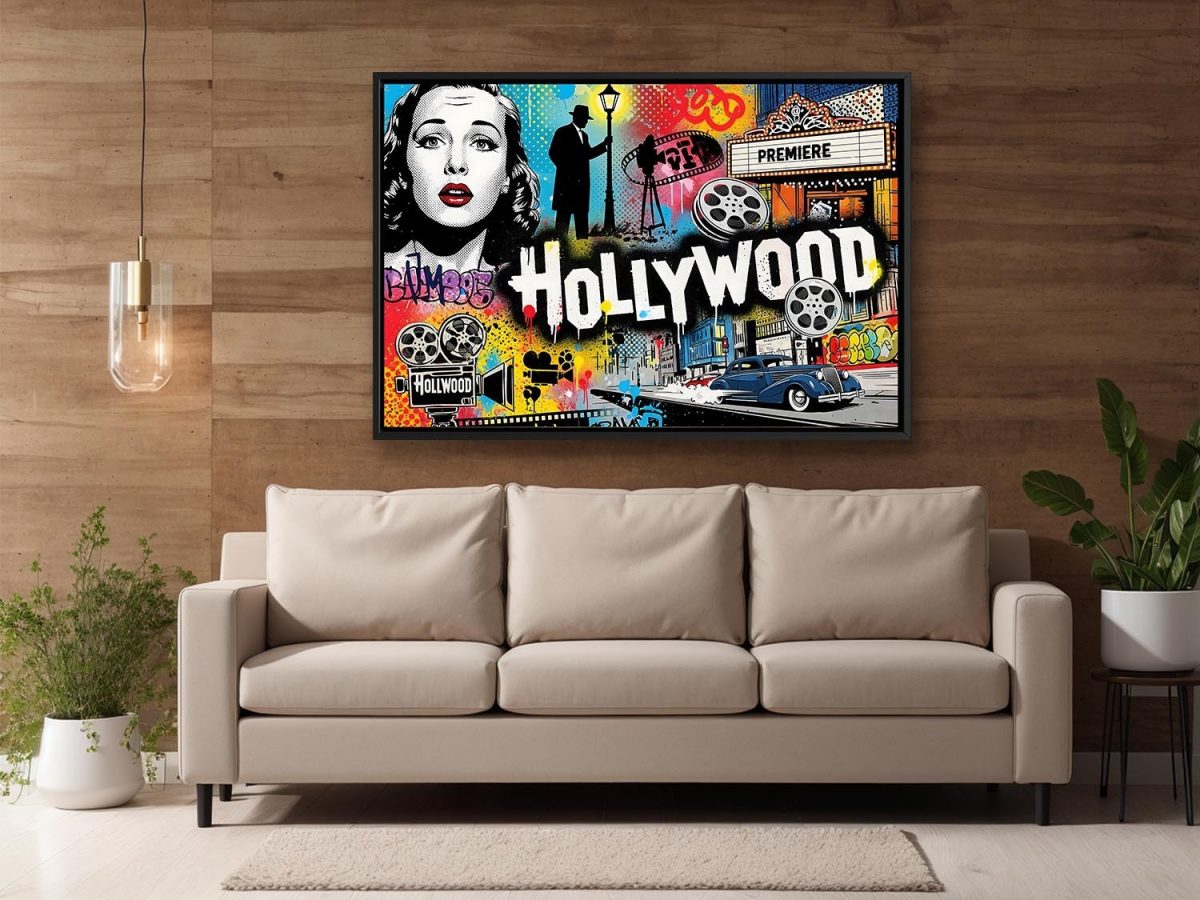 Pop-Art Bild auf Leinwand „Hollywood“ im Schattenfugenrahmen