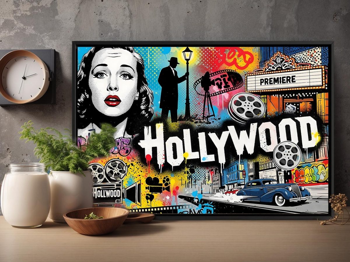 Pop-Art Bild auf Leinwand „Hollywood“ im Schattenfugenrahmen