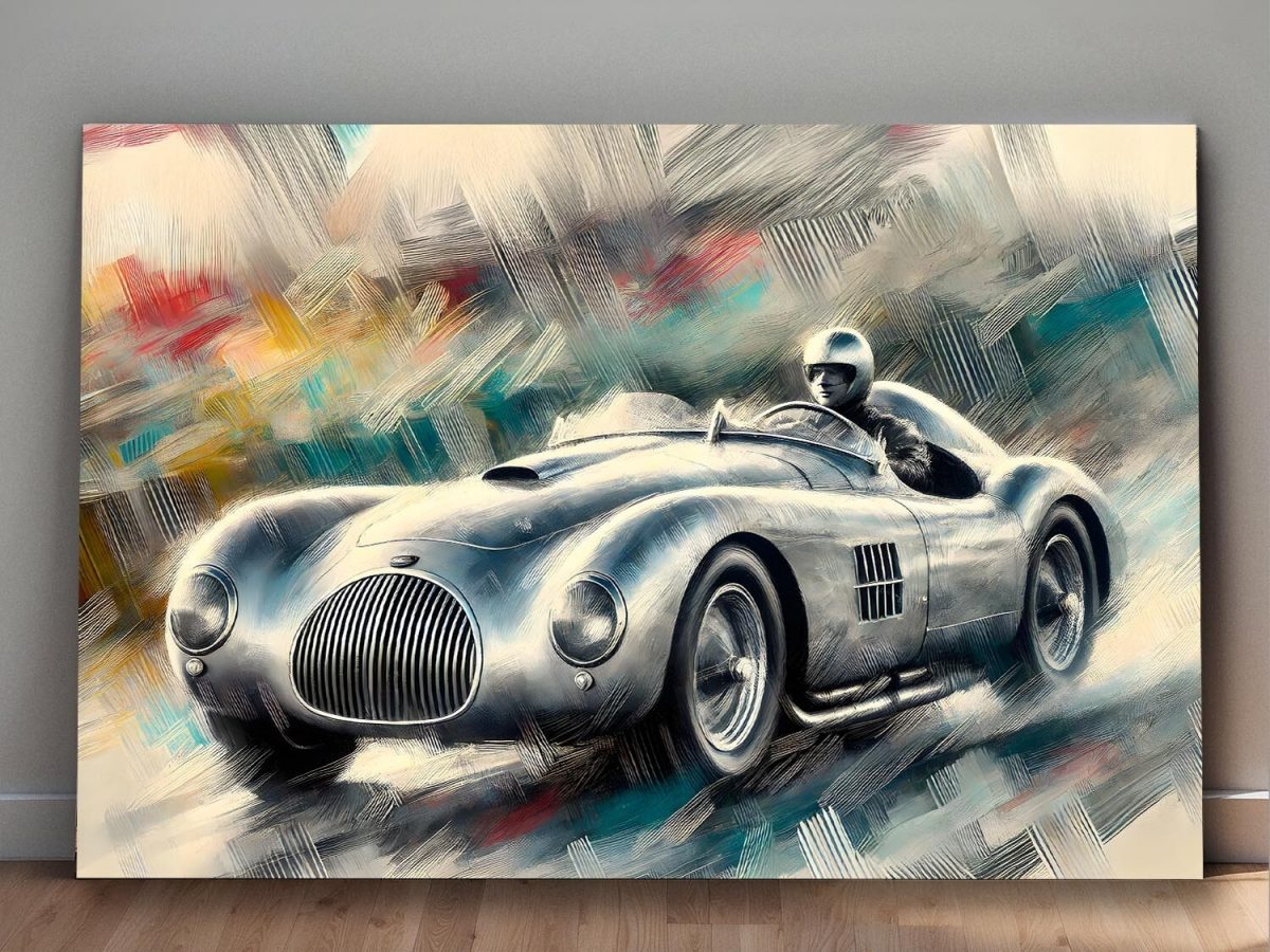 Rennwagen auf abstraktem Hintergrund – Bild auf Leinwand