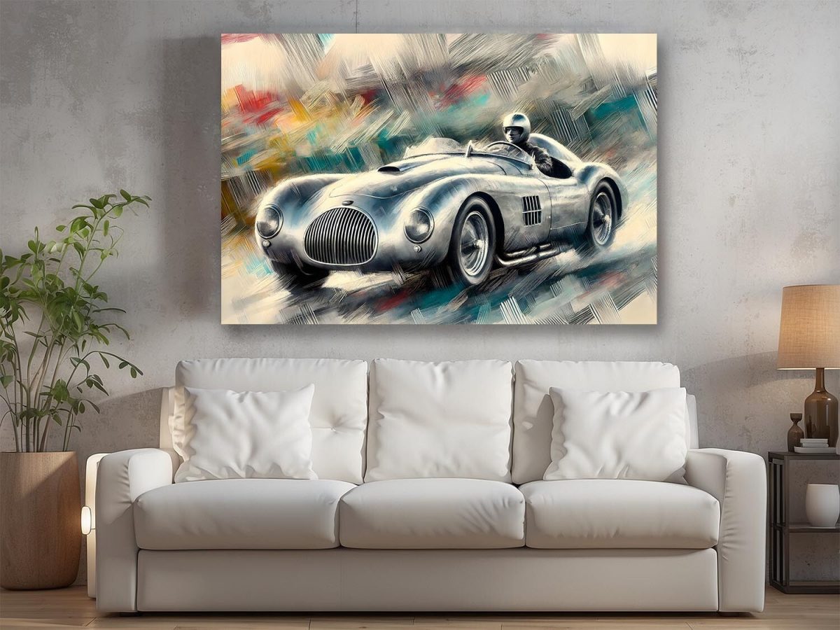 Rennwagen auf abstraktem Hintergrund – Bild auf Leinwand