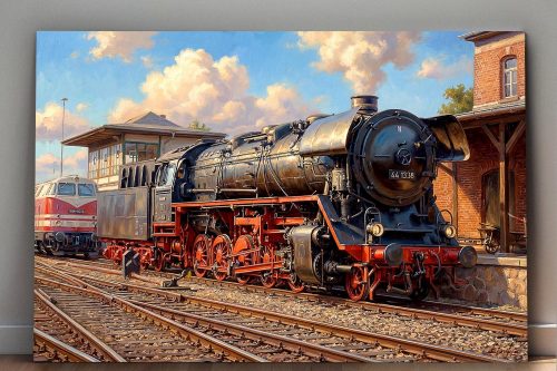 57-818.jpg Dampflok 44 1338 im Bahnbetriebswerk , Bild auf Leinwand