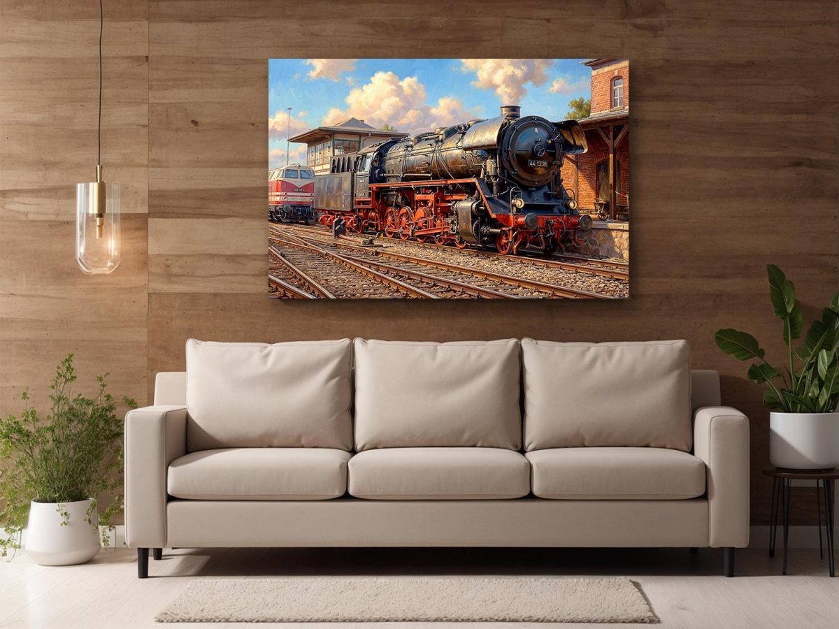 57-821.jpg Dampflok 44 1338 im Bahnbetriebswerk , Bild auf Leinwand