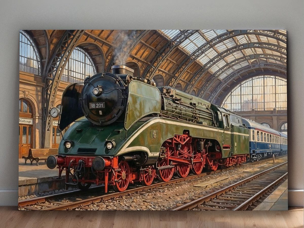 Dampflok 18 201 im historischen Bahnhof , Bild auf Leinwand