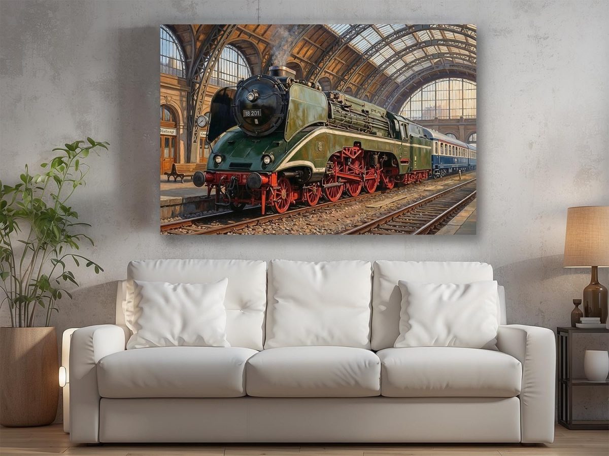 Dampflok 18 201 im historischen Bahnhof , Bild auf Leinwand